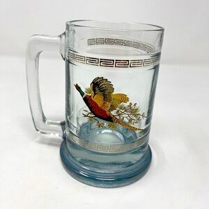 Vintage Princess House Wild Game Series Ice Blue Glass Pheasant Bird Stein Mug